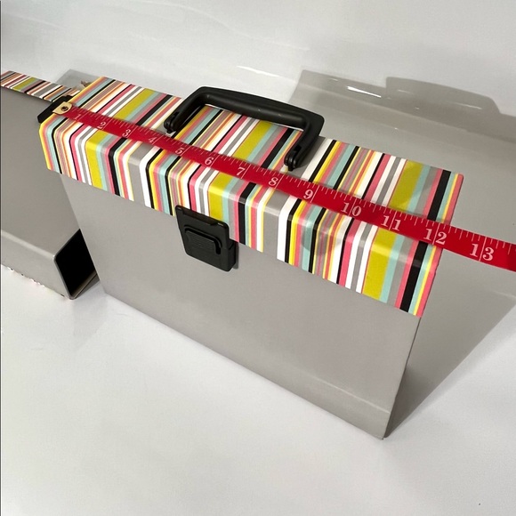 2 Expanding Accordion File Boxes with Latch and Handle Gray/ Muti color stripes - Picture 10 of 14